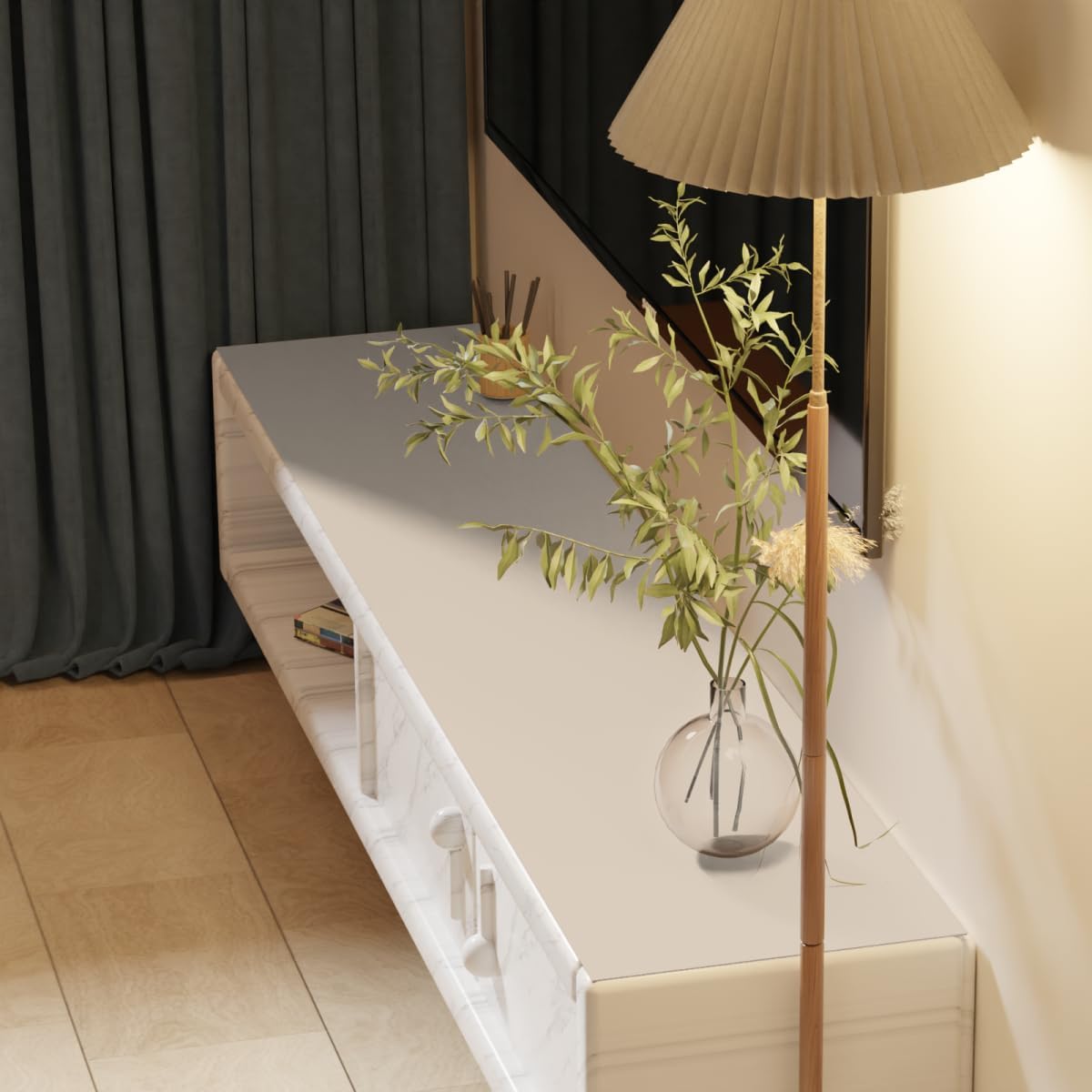 Leather Table Cover,1.8mm Thick,12x90 Inch Desk Cover,Dresser Cover Top,Dresser Protector Top,Dresser Cover,End Table Cover.(Off White+Light Gray,12x90)