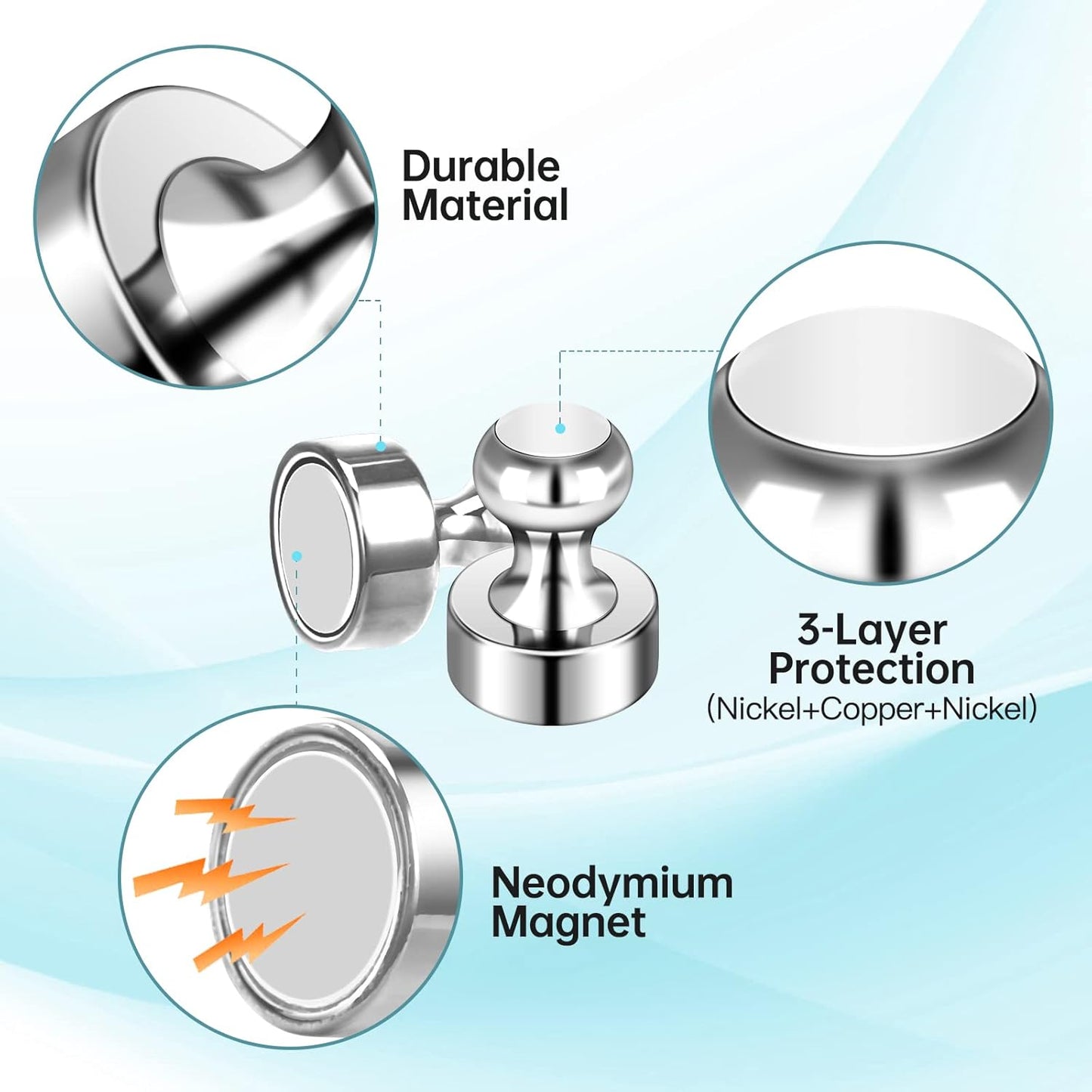 Pack of 24 Silver Magnetic Push Pins for Fridge, Whiteboard, Map, Office, DIY - Refrigerator Magnets for Locker