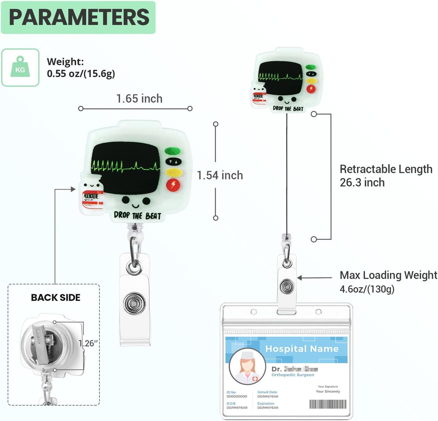 Funny Badge Reel, Drop The Beat Badge Holder, Cute Nurse Name Tag with Retractable Clip, Medical Worker ID Card Holders, Pediatric Nursing Accessories for Nurse Doctor Student Teacher Office
