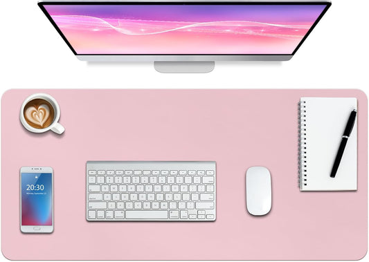 Boutilon Leather Desk Pad Protector,Non-Slip Mouse Pad,Laptop Desk Pad,Office Mouse Mat,Waterproof Leather Desk Blotter,Desk Writing Pad for Office and Home (M-Light Pink,30"x14")