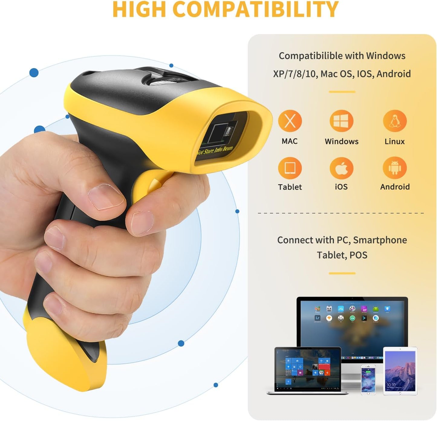 NetumScan Bluetooth Bar Code Scanner, 3 in 1 Automatic Wireless 1D Barcode Scanner Handheld USB CCD Barcode Reader for Store, Warehouse POS, Computer, Tablet, iPhone, iPad, Android