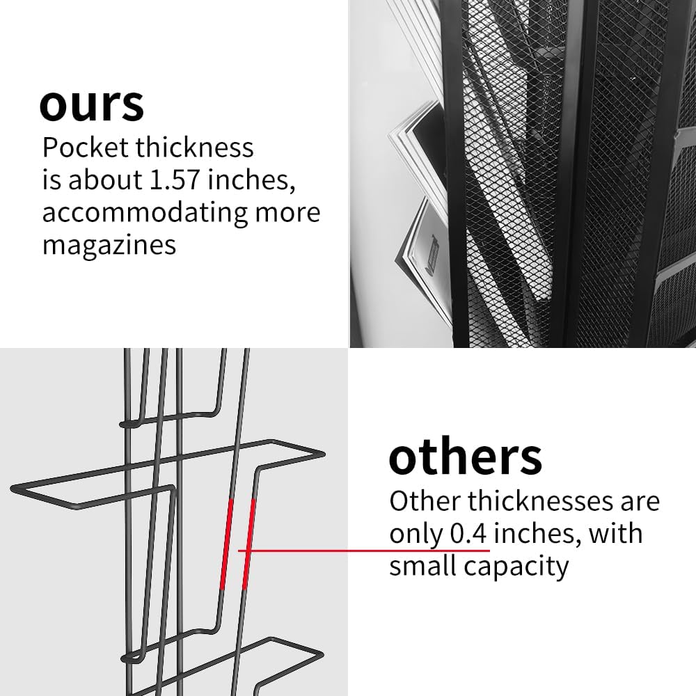 Rotating Mesh Magazine Rack,Brochure Display Stand With 30 Pockets,Commercial and Public Place Literature Rack