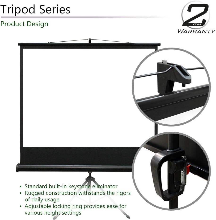 Elite Screens Tripod, 120-Inch 4:3 Portable Projector Screen with Stand– MaxWhite 2, 1.1 Gain, Adjustable Indoor Outdoor Pull Up Projection Screen for Home Theater, Office & Classroom, T120UWV1, Black