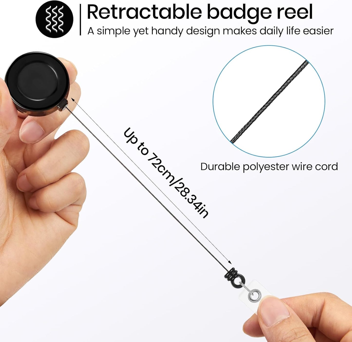 Zonon 100 Pcs Retractable Badge Reel Clips ID Card Holder Reel with Metal Belt Clip for Hanging Cards Key Chains, Name Badge Holders for Nurses Teachers Students(Black)