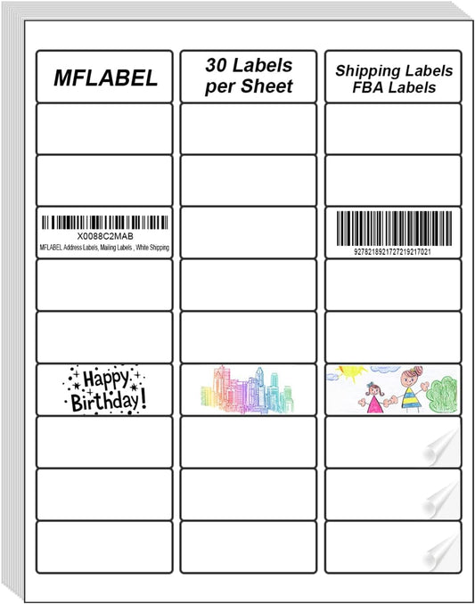 MFLABEL Address Label, 1" x2-5/8 Mailing Sticker, 30-UP White Shipping Labels for Inkjet or Laser Printer, 75000 Sticker Labels (2500 Sheets), 30 Label per Sheet