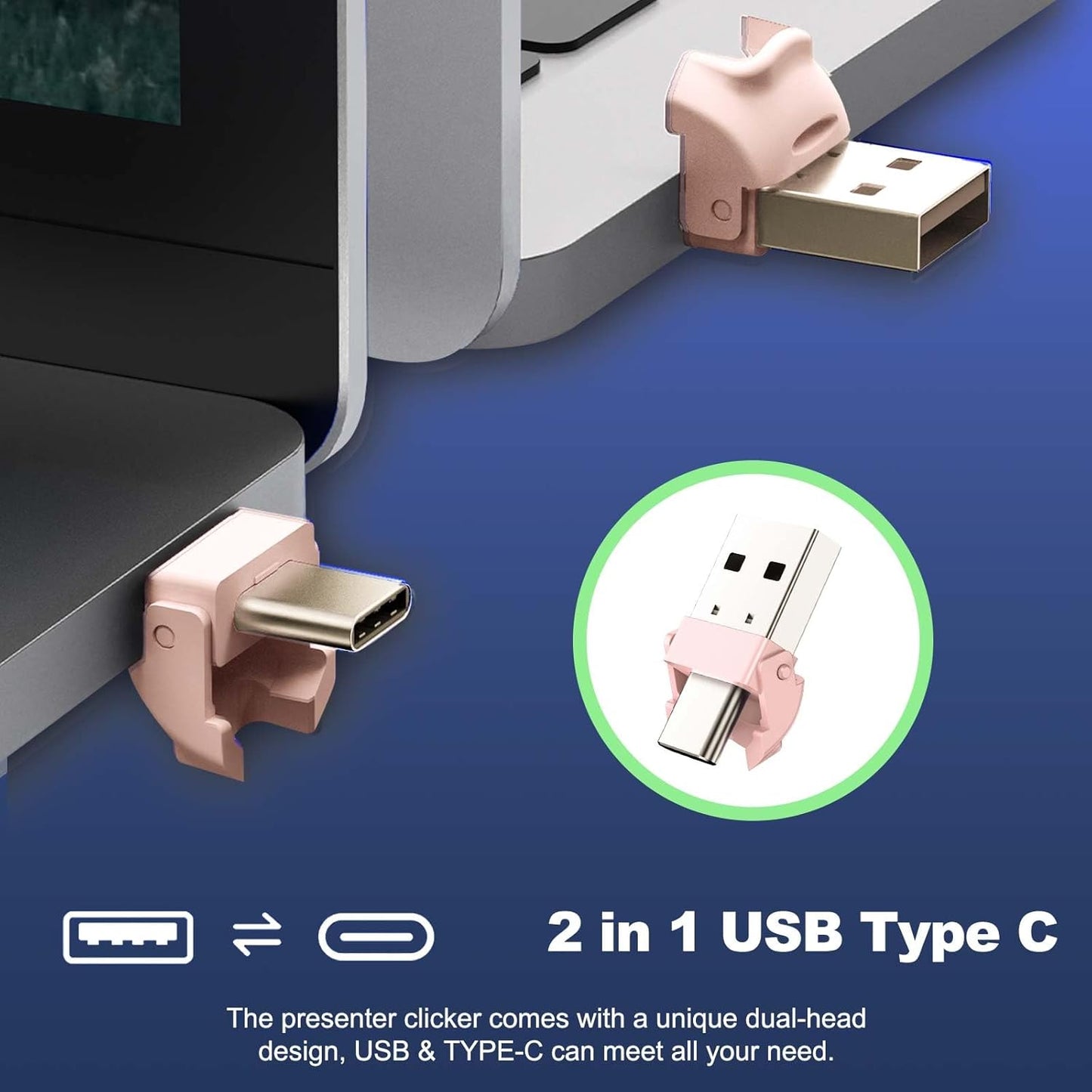 QUI Presentation Clicker for PowerPoint, RF 2.4GHz USB C Wireless Presenter Remote with Volume Control, PowerPoint Clicker Slide Advancer for Mac, Windows, Laptop, Keynote