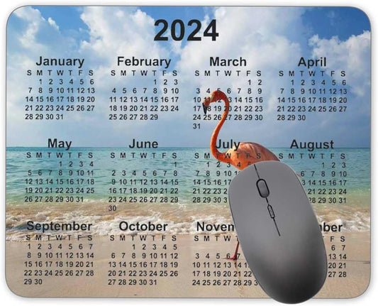 Calendar Mouse pad, Natural Rubber Quality Creative Gaming Mouse Pad Rectangle Mouse Personalized Desk Mouse Pad 9.5 inch x 7.9 inch (2024 Flamingo Calendar)
