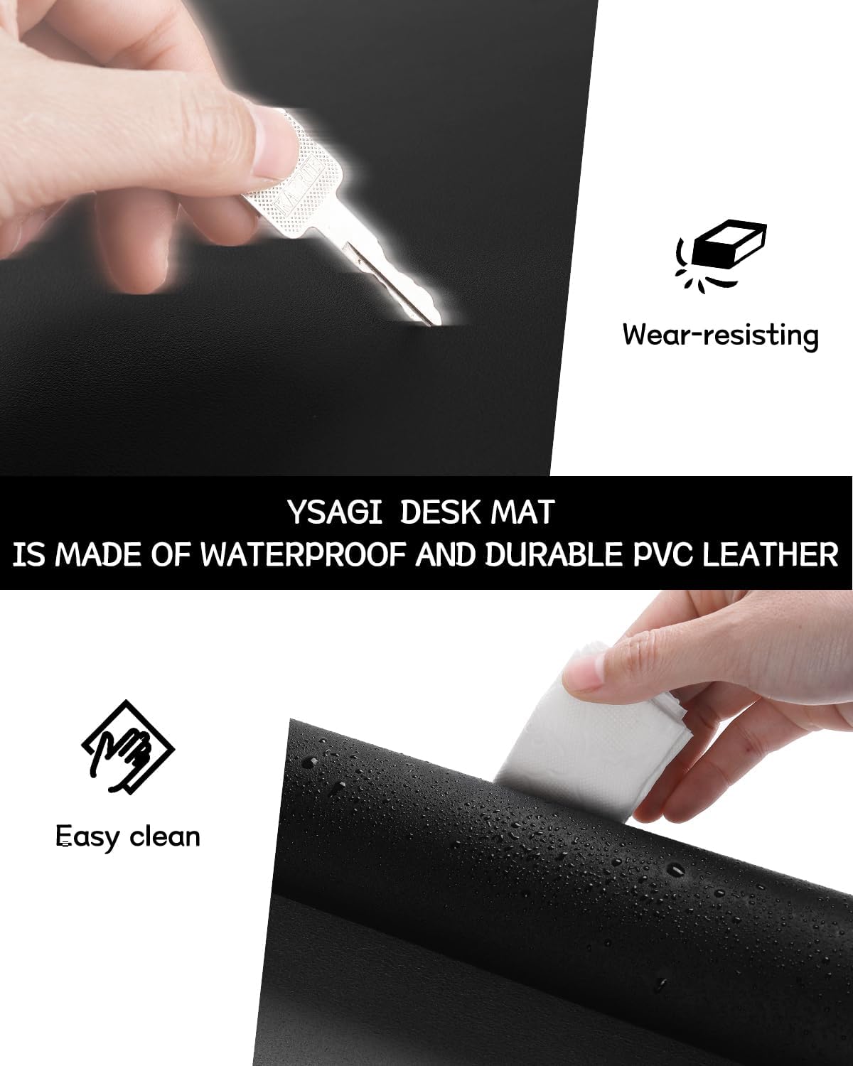 YSAGi Non-Slip Leather Desk Pad L Size, Waterproof Laptop Computer Desk Keyboard Mat, Table Protector Blotter Mat, Large Mouse Pad for Office/Work/Home/Decor(Black, 35.4" x 17")