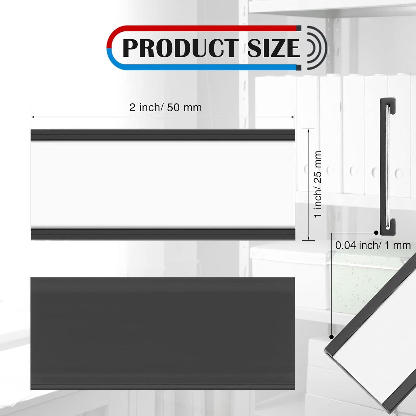 300 Pieces Magnetic Label Holders Channel Labels Racks Magnetic Card Holders with Protective Films and Replacement Strips for Metal Shelf, Filing Cabinet, Mailbox, Whiteboard (1 x 2 Inch)