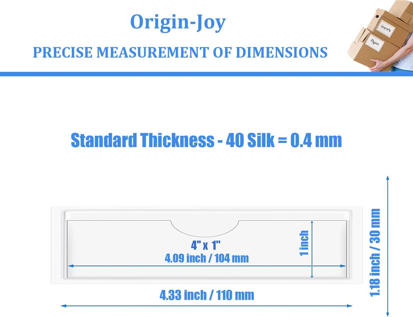 Origin-Joy 25 PCS Self-Adhesive Index Label Pockets, Clear Plastic Peel & Stick Card Holders with Top Open for Loading (4 x 1 inch)