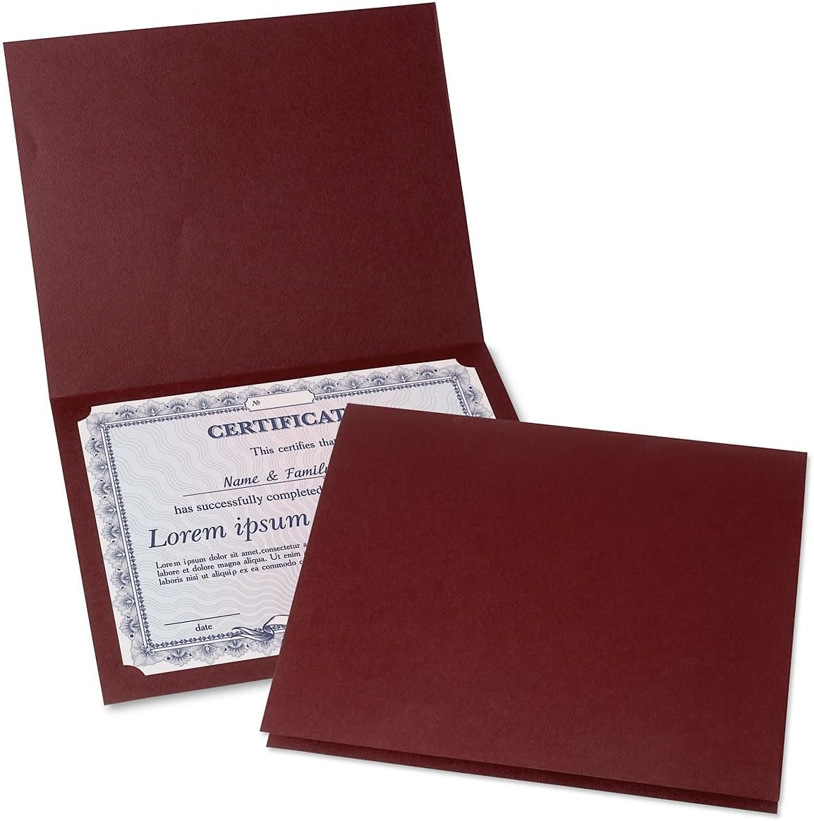Plain Burgundy Certificate Folders - Pack of 25, Linen Cover 80 lb. Stock, Folded, Die-Cut Corners, for Office, Business Awards, Graduation, School Diploma Holder, 9-1/2"" x 12""