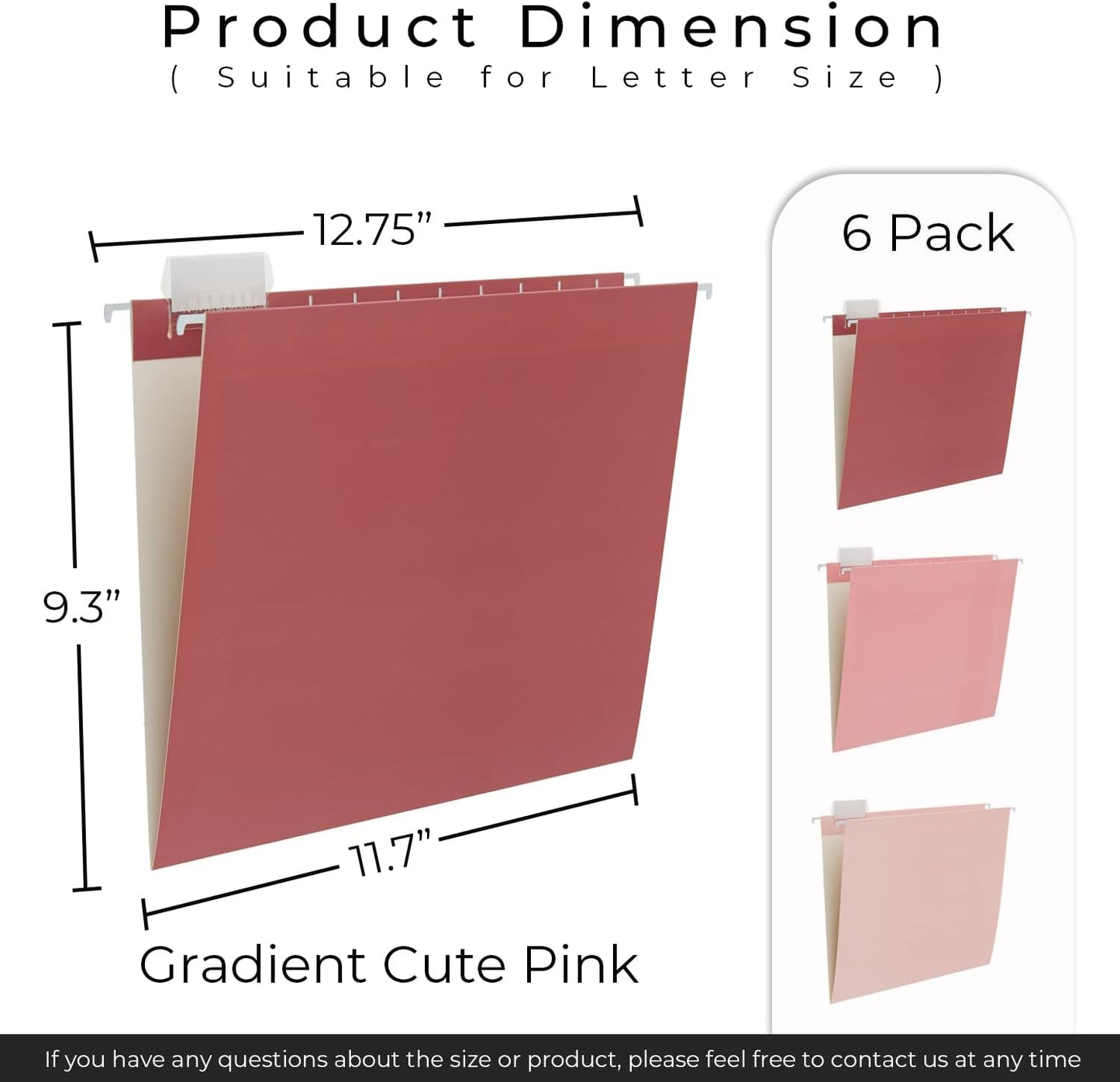 Y YOMA 6 Pack Gradient Hanging File Folders Letter Size Decorative Hanging Folder Pretty File Folder Organizer for Filing Cabinet Office Home with 1/5-Cut Adjustable Tabs, Cute Pink