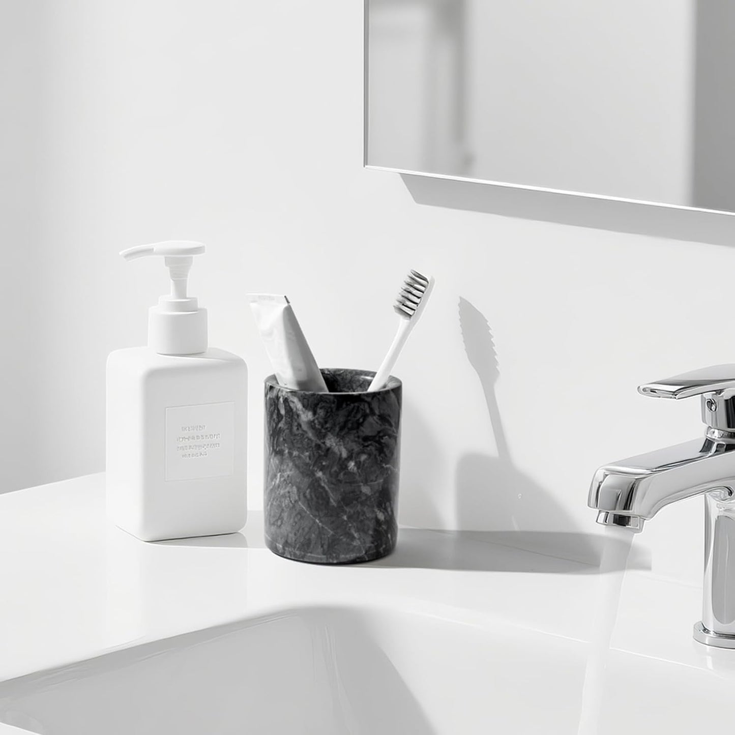 WORHE Pen Holder Stand Italy Natural Premium True Marble Makeup Brush Holders, Tableware Organizer Desk Pencil Cup for Home Office School Decor Dark Grey (DL012)