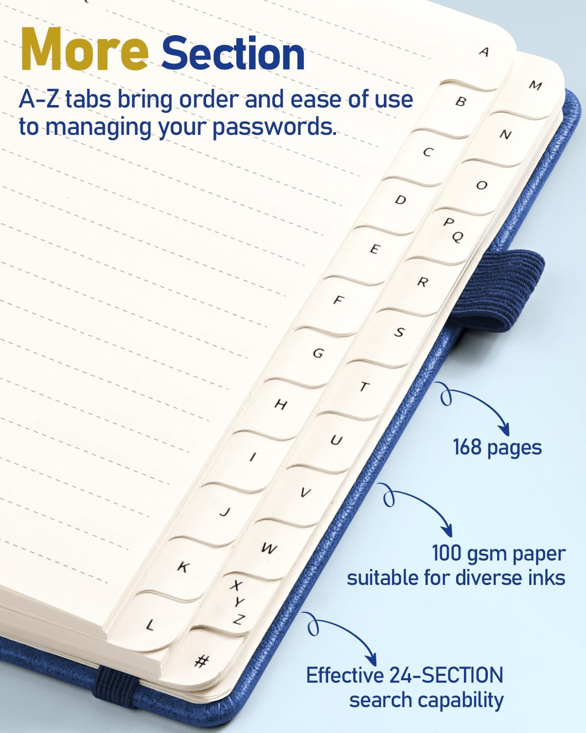 WEMATE Password Book with Alphabetical Tabs, Spiral Password Keeper Book for Seniors, Internet Password Notebook Password Journal Logbook Log in Detail, Small – 4.7''x 6'' (Navy Blue)