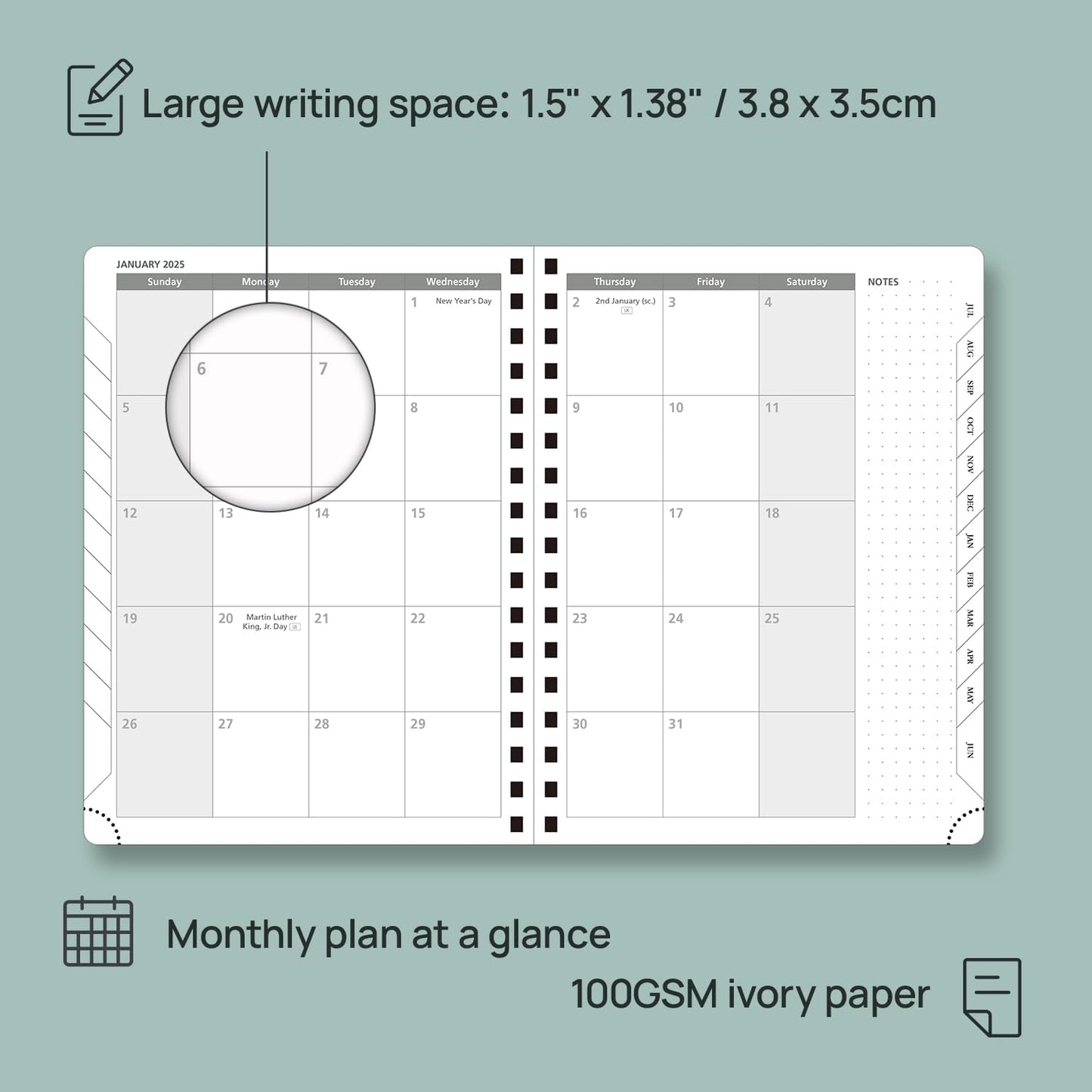POPRUN Planner 2025-2026 (Medium - 6.5'' x 8.5'') Academic Weekly Calendar (July 2025 - June 2026) with Hourly Time Slots, Monthly Tabs, 100GSM Thick Papers, Spiral Leather Cover - Black