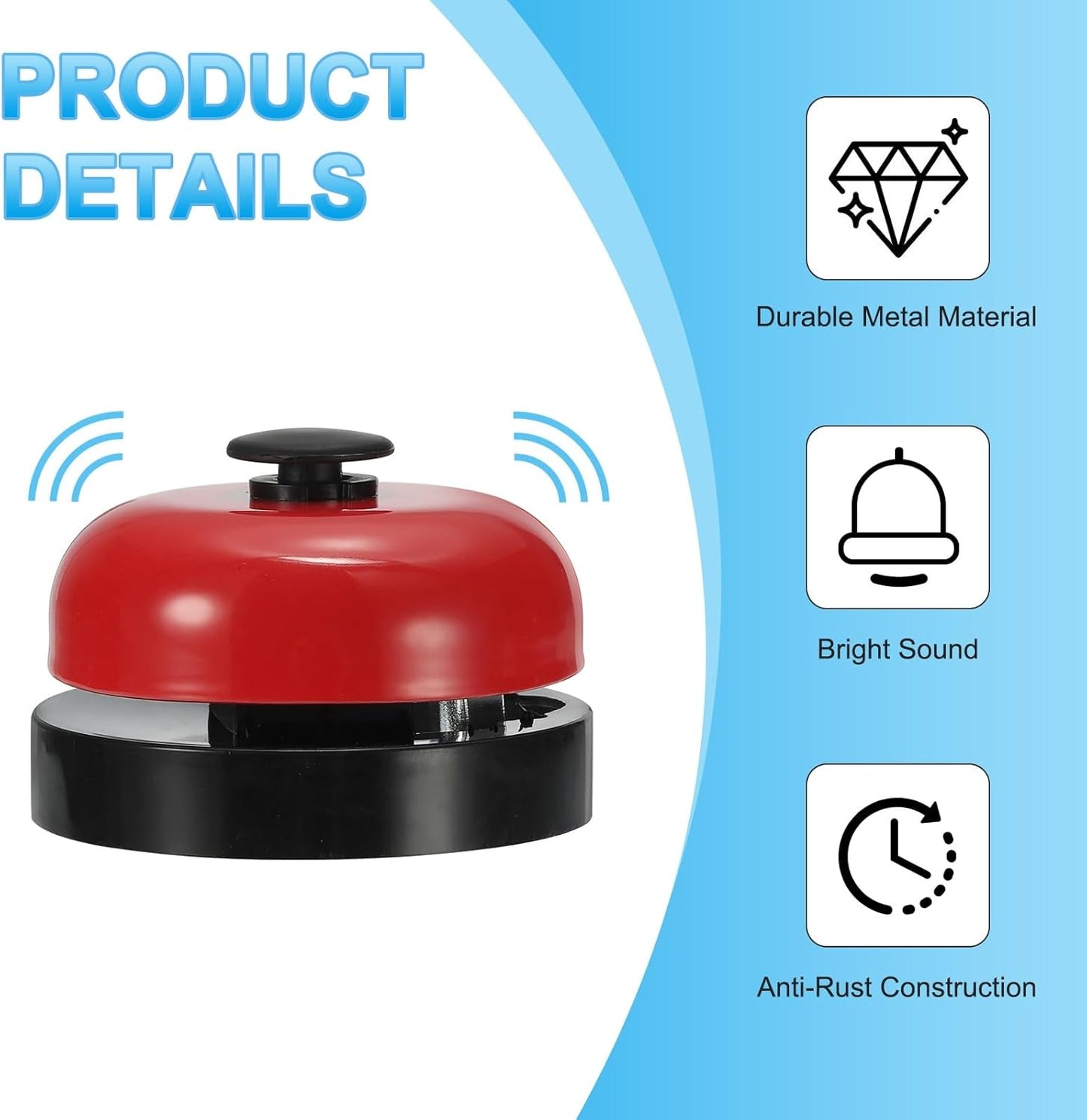 PATIKIL 6 Pcs Desk Call Bell 2.5" Dia with Metal Anti-Rust Construction Black/Red