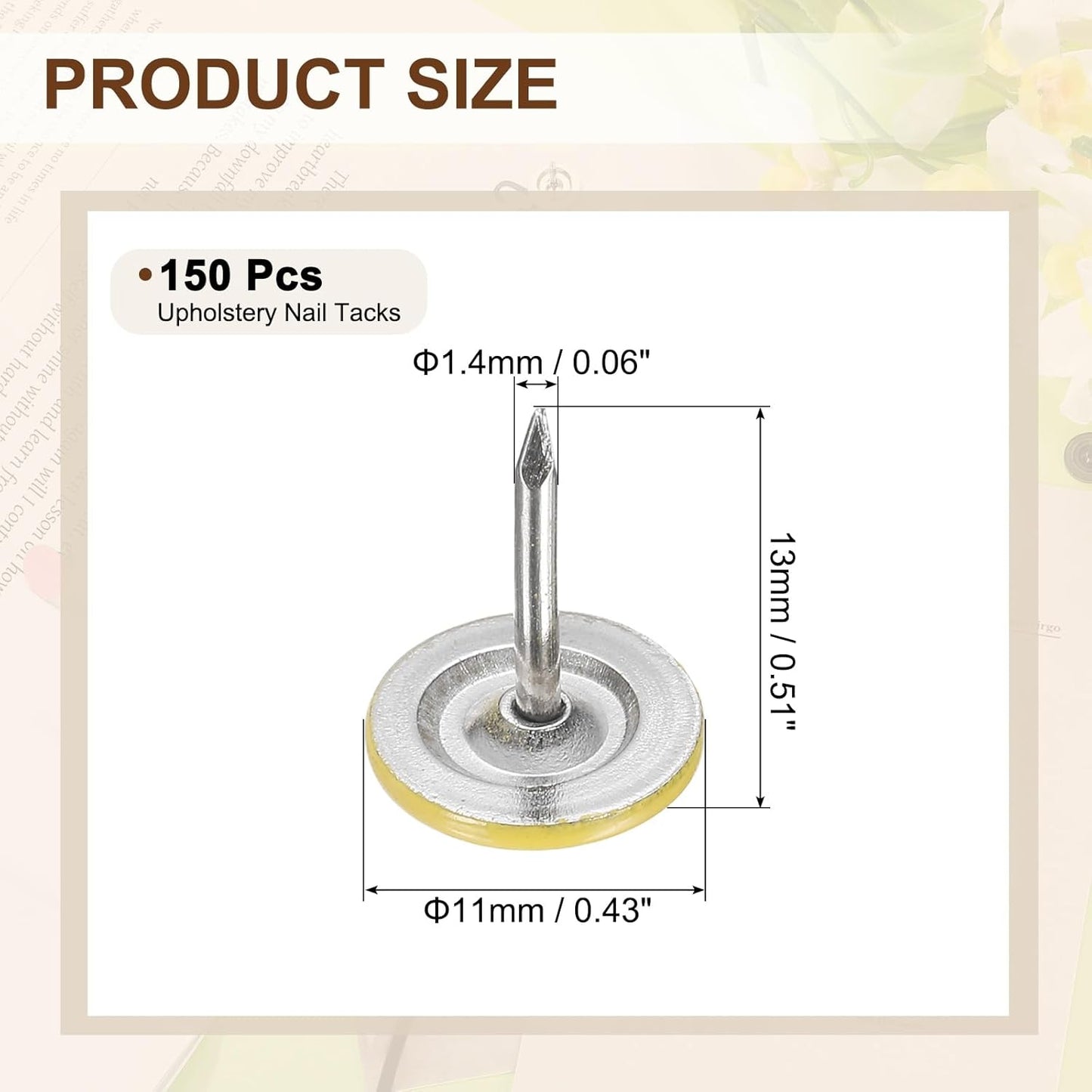 uxcell 150Pcs Upholstery Tacks, 11mmx13mm Flat Head Thumb Tack Decorative Furniture Nails Push Pins for Furniture Sofa Headboards, Yellow