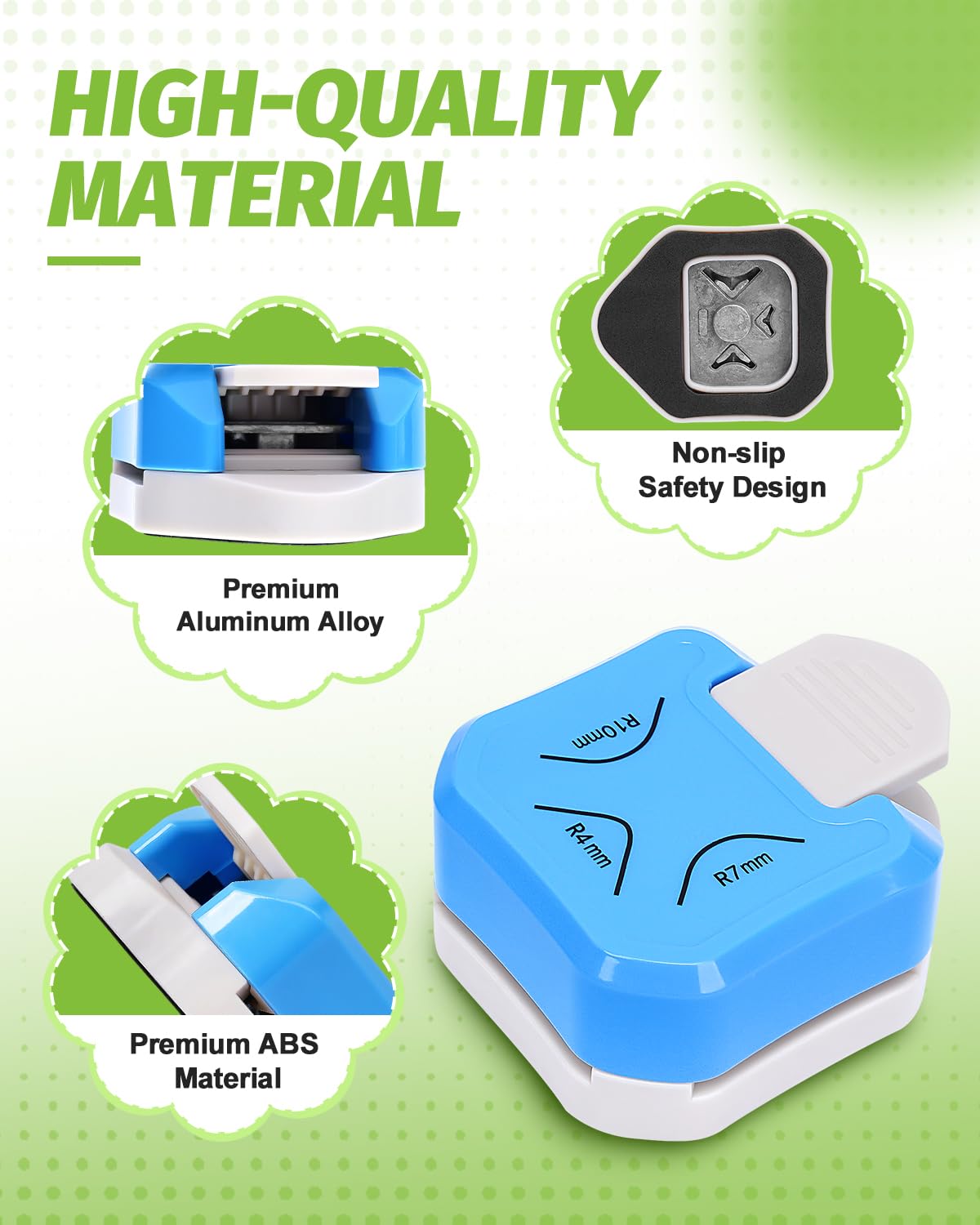 UCEC 3-in-1 Corner Rounder Punch and 10PCS Mini Shape Punches Set, Blue Paper Corner Cutter with 4mm/7mm/10mm Radius, Design Hole Puncher for Scrapbooking, Card Making, Stamp, Teachers and Kids Crafts