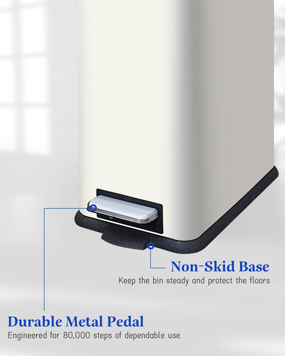 Kitchen Rubbish Bin, 30 L, Narrow Pedal Bin with Lid, Stainless Steel Kitchen Rubbish Bin with Inner Bucket, Rectangular Waste Bin for Kitchen, Bathroom, Bedroom, Office, White