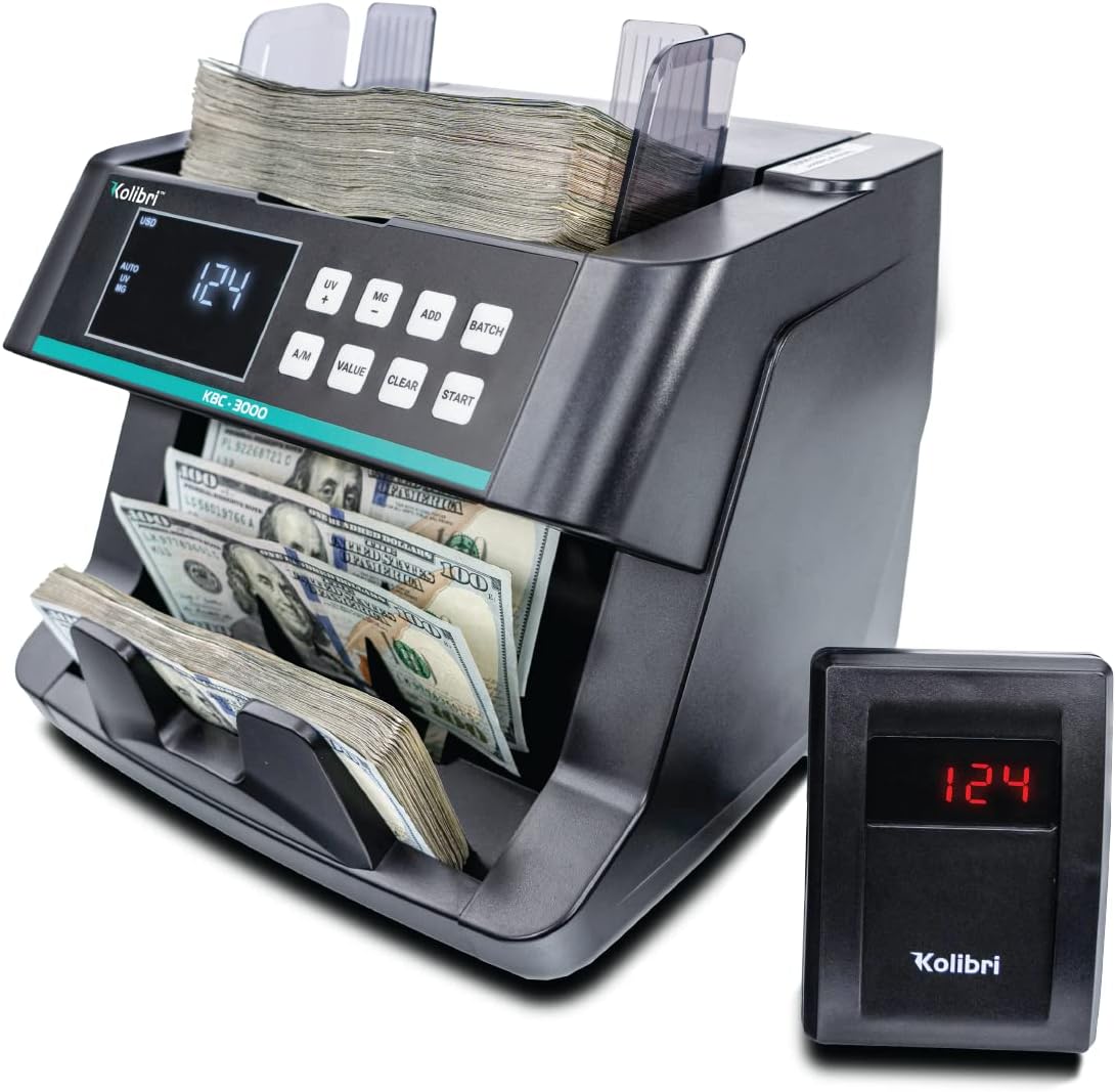 Kolibri KBC-3000 Money Counter with UV/IR Counterfeit Detection – Top Loading Bill Counting Machine w/ValuCount™, Add and Batch Modes – Fast Counting Speed 1,200 Notes/Min