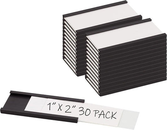 Whiteboard Magnets Label Holders 30 Pack 1'' x 2'' with Paper Inserts and Clear Plastic Protectors, Magnetic Name Tags Holders for School, Tool Box, Shelf, Signs, Locker