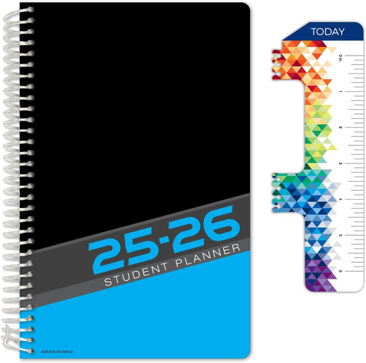 Global Datebooks Dated Middle School or High School Student Planner for Academic Year 2025-2026 Includes Ruler/Bookmark and Planning Stickers (Matrix Style - 5.5"x8.5" - Slant)