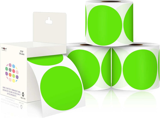 PARLAIM 3”Color Coding Labels Stickers,4Rolls/2000per Dispenser Box Round Adhesive Circle Dot Stickers for Inventory Office Home (Green)