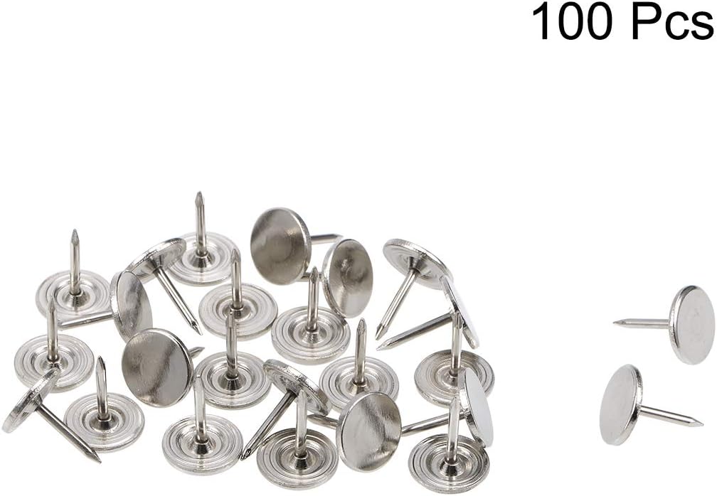 uxcell Upholstery Nails Tacks 11mmx13mm Flat Head Furniture Nails Pins Silver Tone for Furniture Sofa Headboards, 100 Pcs