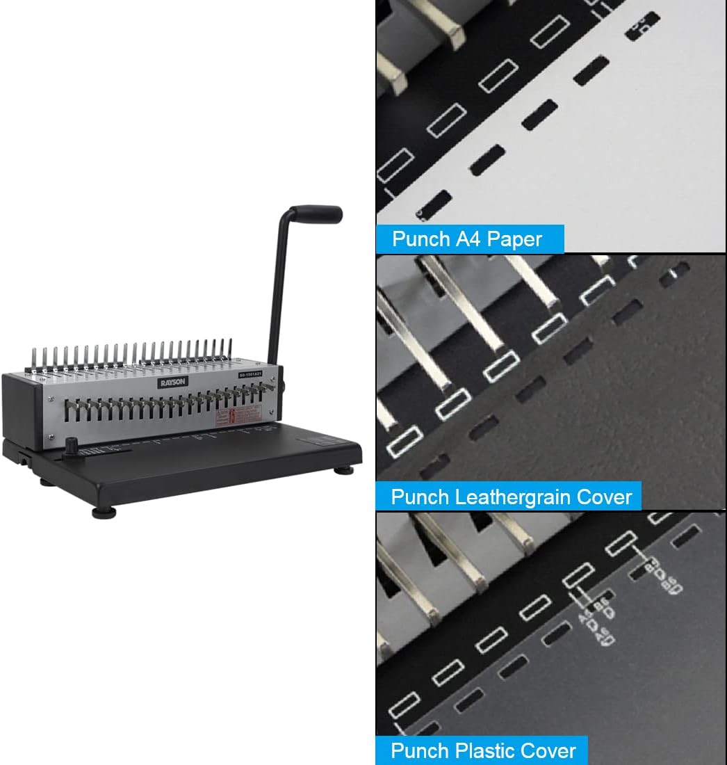 Rayson SD-1501A21 Binding Machine with Combs Set - 21 Hole / 200 Sheets Comb Binder for Punching or Binding