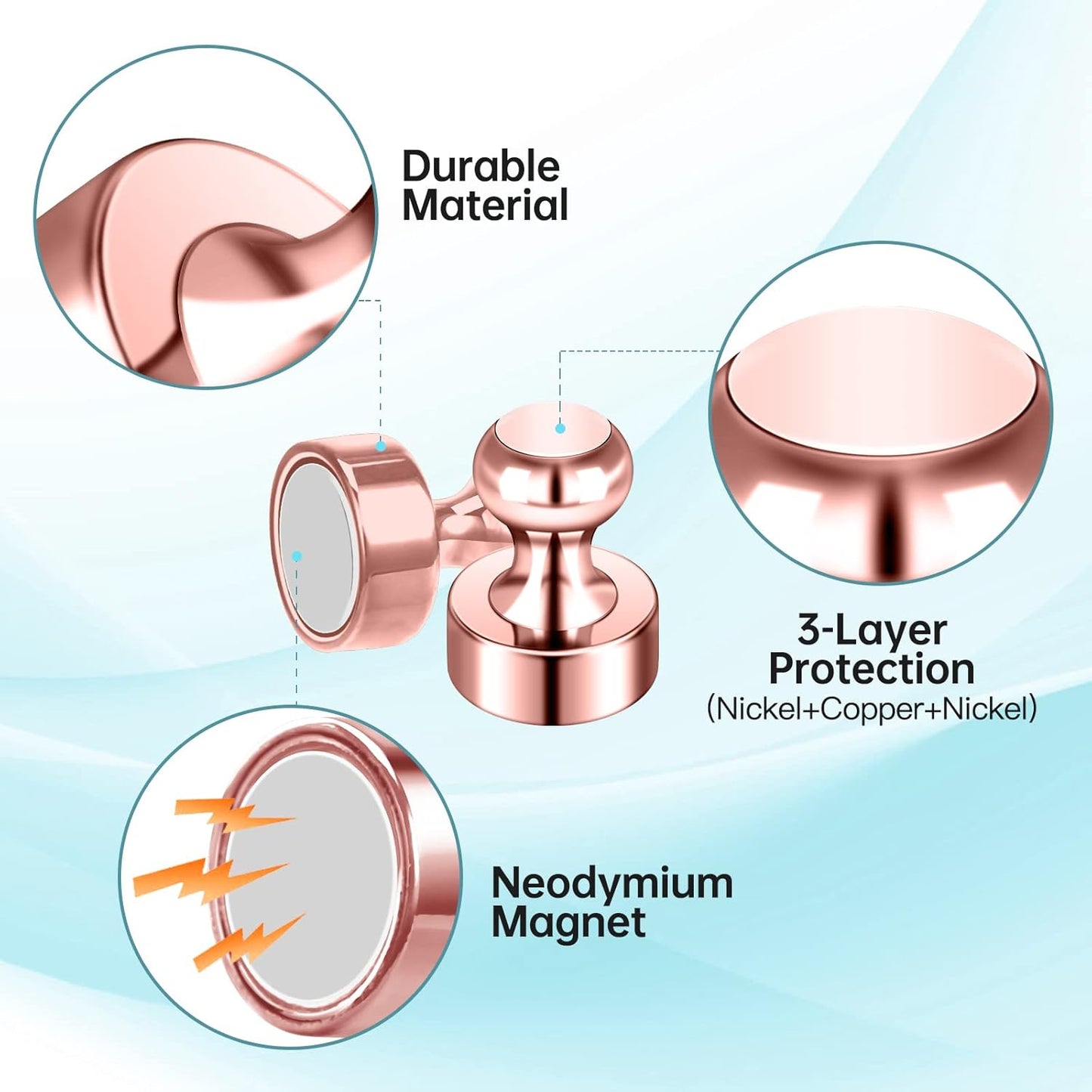 Pack of 8 Rose Gold Pink Push Pins Ideal Whiteboard Refrigerator Magnets - Adult Small Strong Magnets for Kitchen Classroom Office