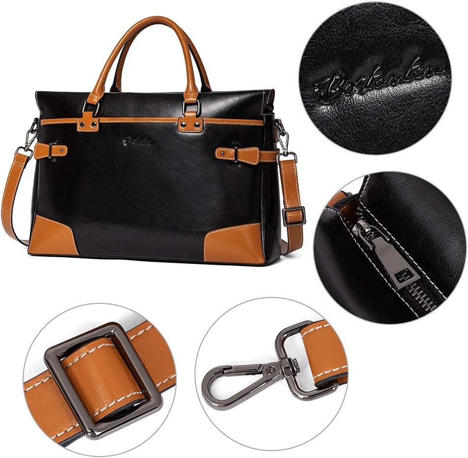 BOSTANTEN Briefcase for Women Leather Laptop Bag 15.6 inch Computer Messenger Office Business Work Tote