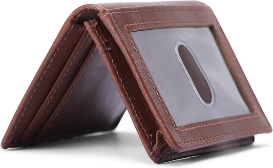 Premium Leather Card Wallet, RFID Blocking Expandable Business Card Case, Bifold Card Holder for Men and Women, Men's Purse, Wallet for Men (Business Card Wallet, Tan)