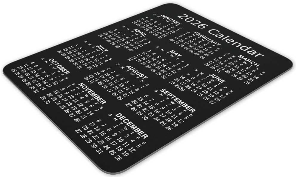 Non-Slip Rubber Mouse Pad， 2026 Calendar Vertical Edition Calendar Black Mouse Mat Mouse Pad Office Gaming Mousemat 9.5 inch x 7.9 inch