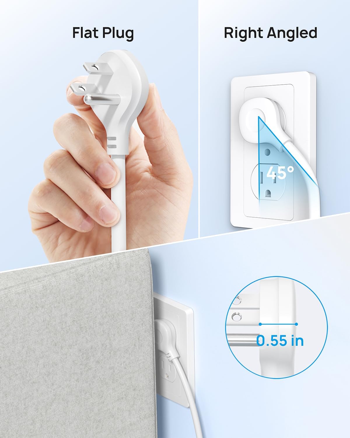 TROND Surge Protector Power Strip 15ft Extension Cord, ETL Listed, 5 Widely Spaced AC Outlets, 2 USB A and 1 USB C, 1300J, Flat Plug Power Strip, Wall Mountable, for Home Office, White