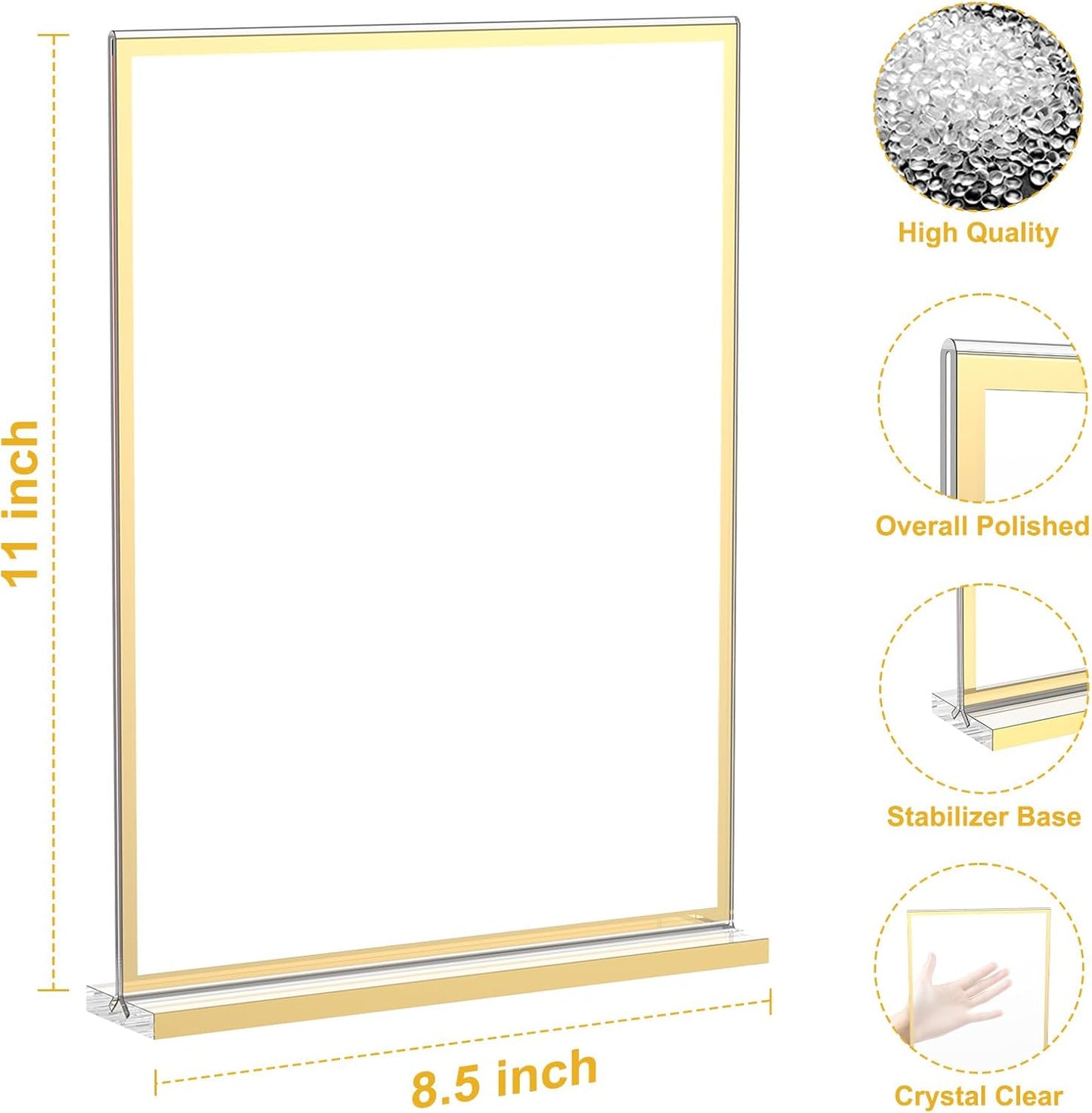 EHWINE 16 Pack Acrylic Sign Holder 8.5 x 11, Double-Sided Tabletop Gold Sign Holder, Clear Acrylic Picture Frame Menu Flyer Paper Holder Display Stand for Home Wedding Party (with Non-Slip Pads)