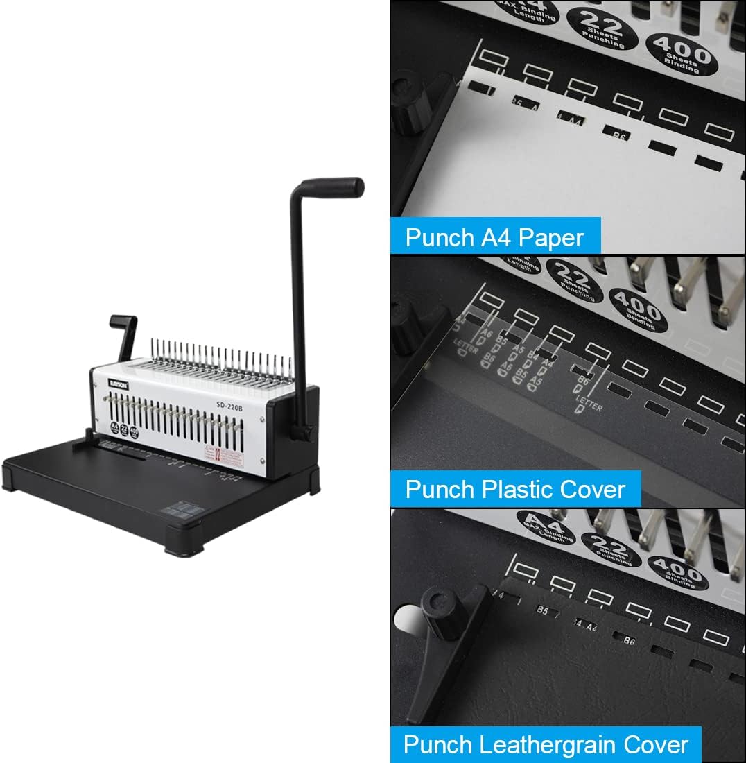 Rayson SD-220B Binding Machine, 21 Holes Comb Binding Machine, Max. Punch 20 Sheets & Binding 400 Sheets