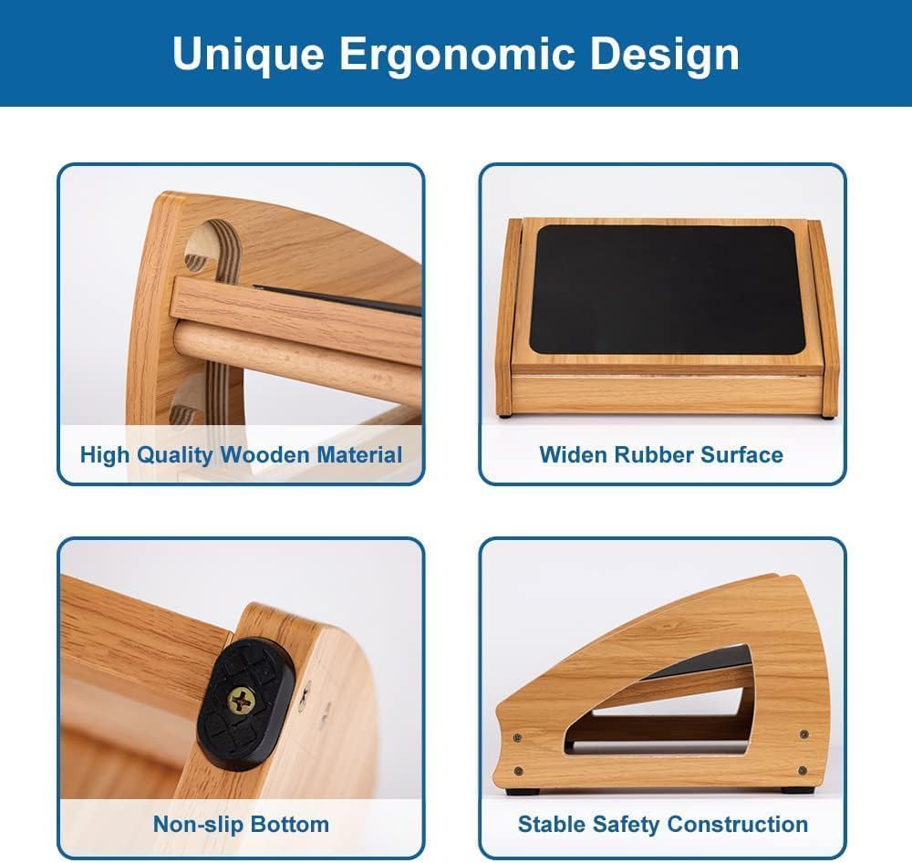 StrongTek Ergonomic Under Desk Footrest, 3 Adjustable Heights Wooden Office Footrest, Large Anti-Slip Surface, Improves Posture and Blood Circulation, up to 400lbs (Natural)