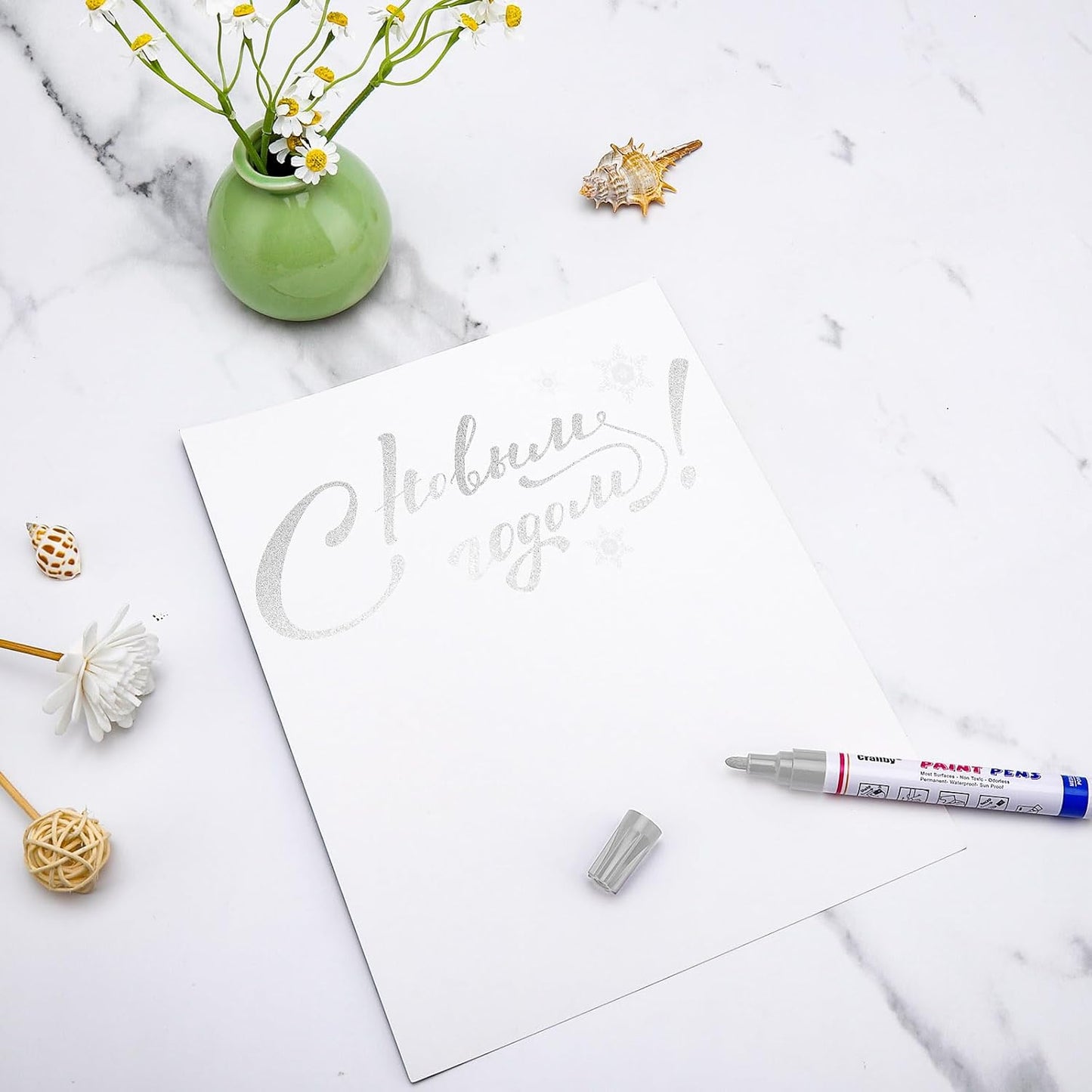 Silver Paint Markers, 8 Pack Oil-Based Waterproof Quick Dry Permanent Paint Pen Set for Rocks Painting, Wood, Fabric, Plastic, Canvas, Glass, Mugs, Metal, Tire, Stone, DIY Craft, Grey, Gray