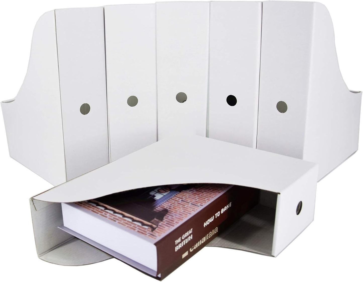 HUAPRINT White Magazine Holder(6 Pack) Cardboard Magazine File Holder-Folder Holder,Magazine Organizer,Document Organizer,Magazine Storage Box,With Labels