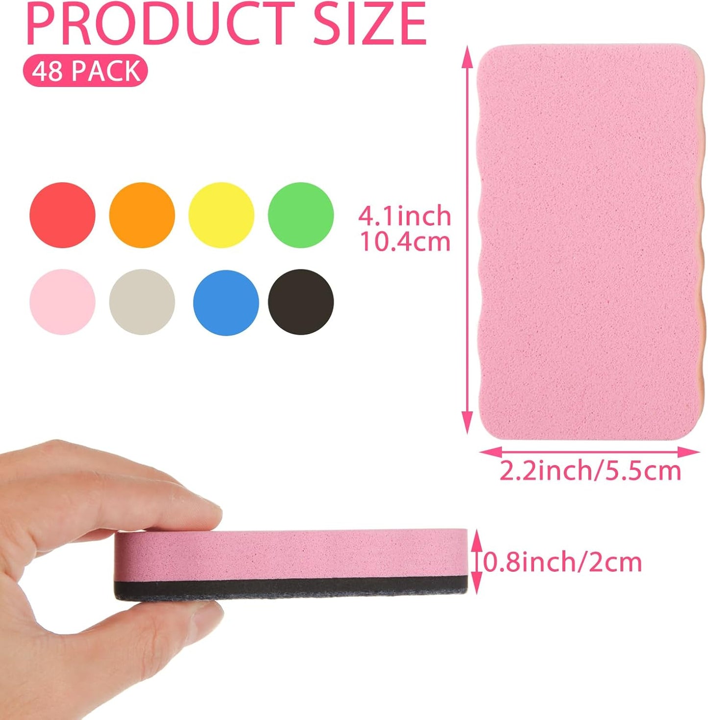 48 Pack Dry Erase Erasers, Magnetic Whiteboard Erasers, Magnetic Dry Erasers for White Board, White Board Erasers Ideal for Classroom, Home, Office, 6 Colors