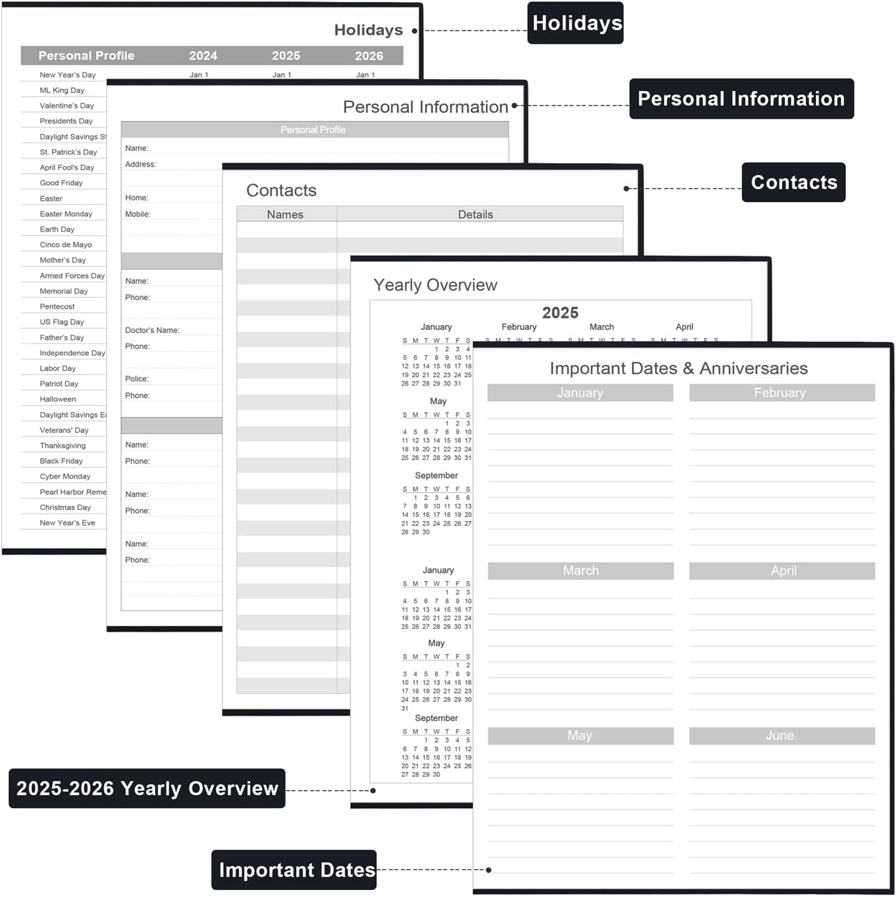 Daily & Monthly Planner for 2025 2026 or Anytime - ADHD Planner Two Pages Per Day, Daily Planner Undated to Increase Focus, Eliminate Overwhelm, Achieve Your Biggest Goals, 8.5'' × 11'', Black