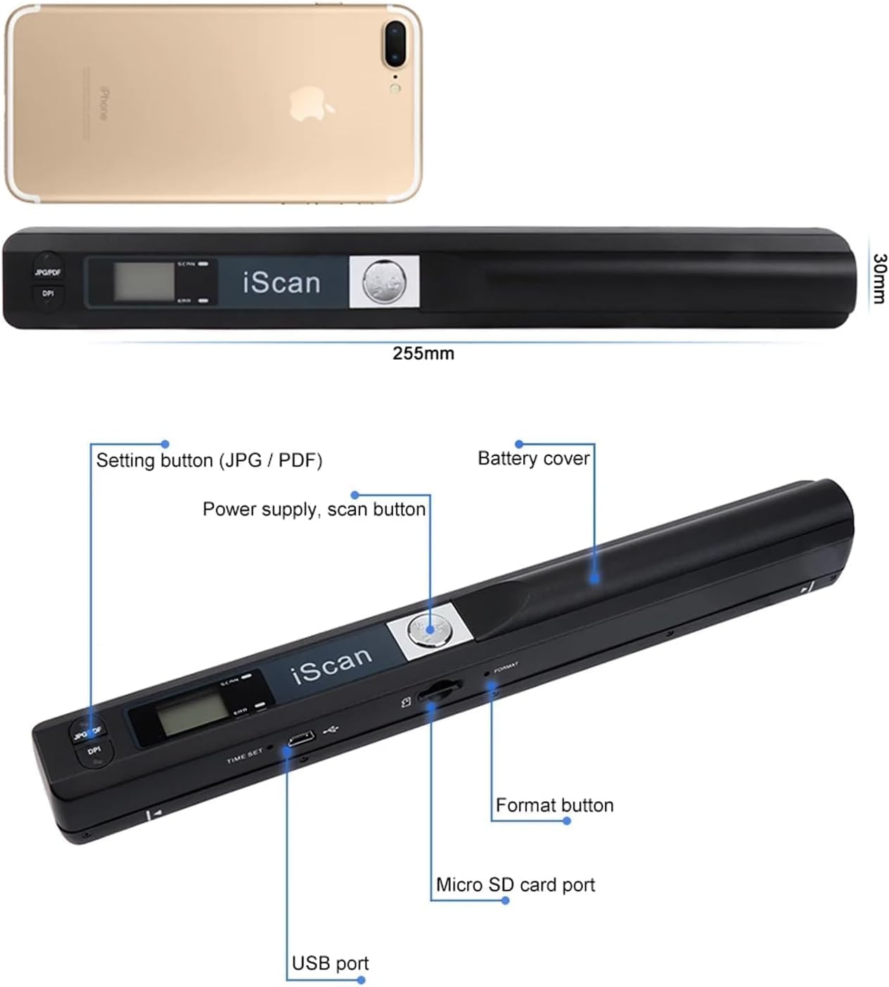 Portable Scanner, Photo Scanner for A4 Documents, Scanners for Computers, Document Scanner in 900 Dpi with 16G SD, Uploads Images to Computer Via USB Cable, Needn't Driver, JPG/PDF