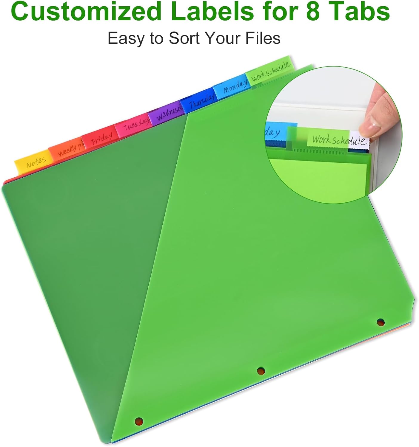 8-Tab Binder Dividers - Index Pockets Divider for 3 Ring Binders, 3-Hole Plastics Sheets Protectors for US Letter Size in 0.5'', 1'', 2'', 3 inch Binders, 8 Colors (XY004) (6 Packs)