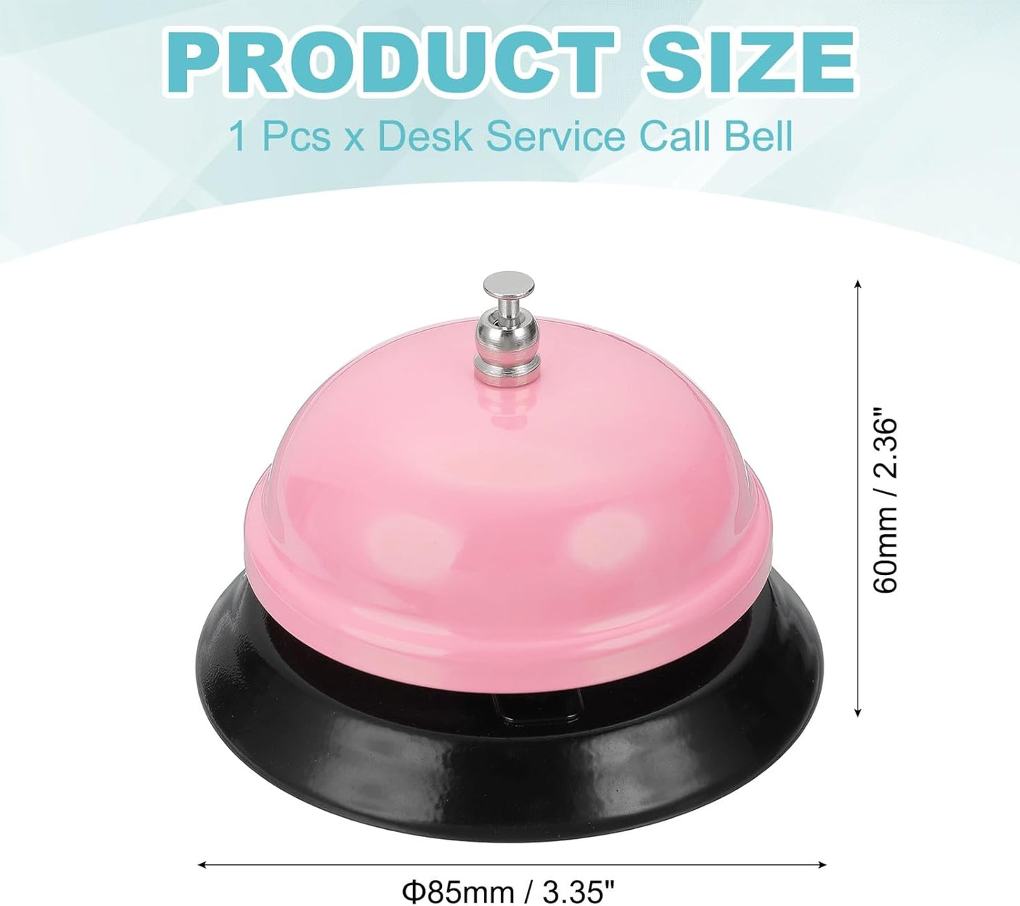 uxcell Desk Service Call Bell, 3.35 Inch Metal Dinner Service Bell Ring for Hotel Restaurant Reception Area and Wedding Party Events, Light Pink