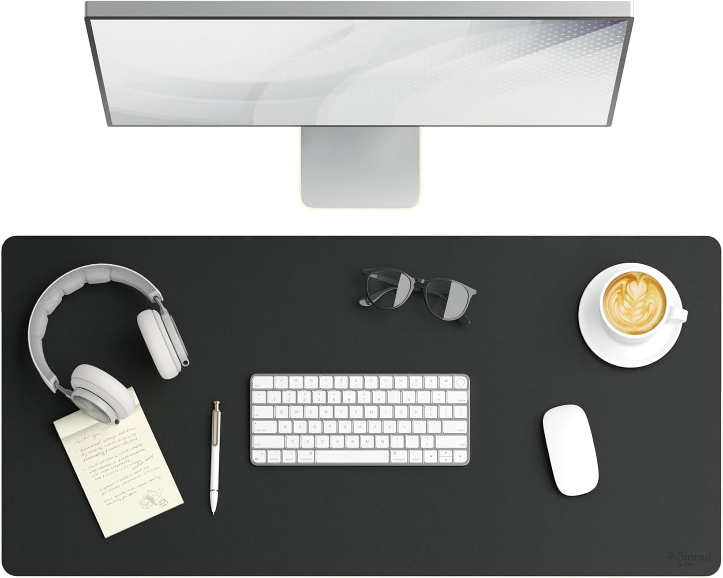 Smead Desk Pad, Vegan Leather Desk Mat with Non-Slip Faux Suede Backing, Perfect Desk Organizer for Office Decor, 36” x 17” Large, Charcoal (64828)