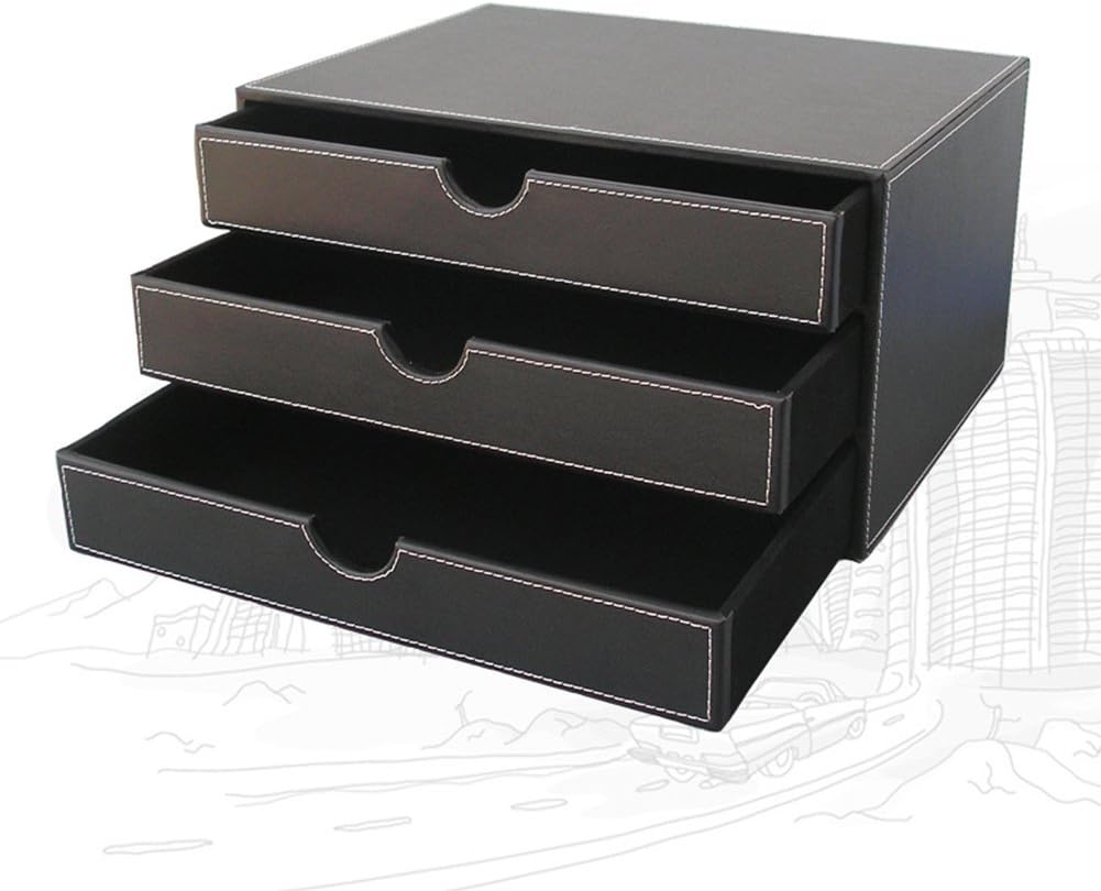 KINGFOM Office Desk Organizer Set 5PCS Supplies Synthetic Leather Including File Holder Cabinet, Desk Organizer Drawer, Multifunction Pencil Holder, Memo Paper Holder,and Tissue Box Holder (T09-Black)