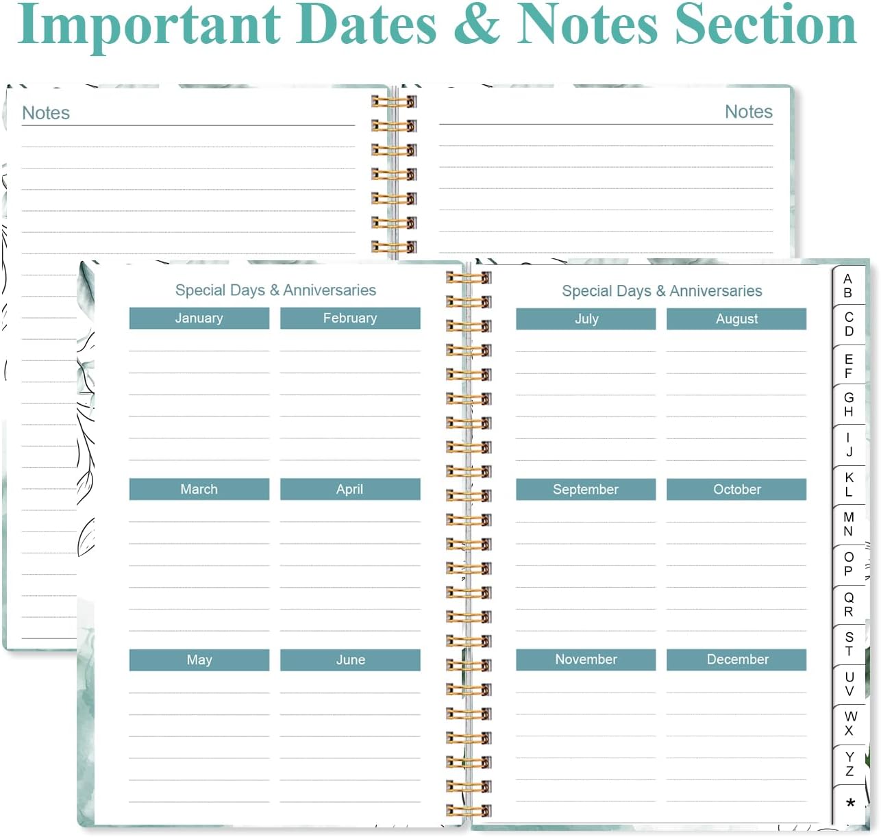 Address Book with Alphabetical Tabs - Small Address Book Spiral with Address Contacts, Special Date, Phone, Birthday & Internet Login Password for Home and Office, 4.3" x 6.2", Teal Flowers