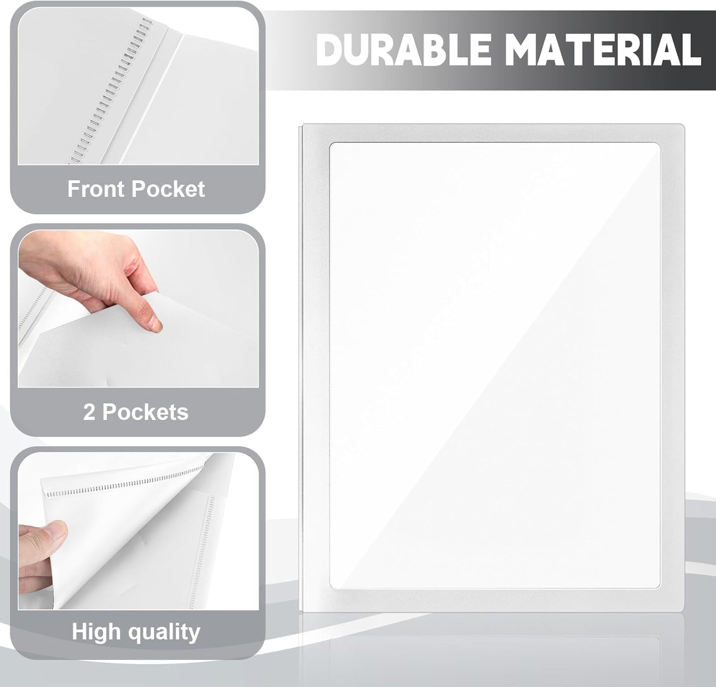 Teling 24 Pcs Plastic Folders with Front Clear Pocket and Business Card Holder 2 Pocket Folders Letter Size Paper for School Office Supplies Nice Gift for Christmas New Year School Supply (White)