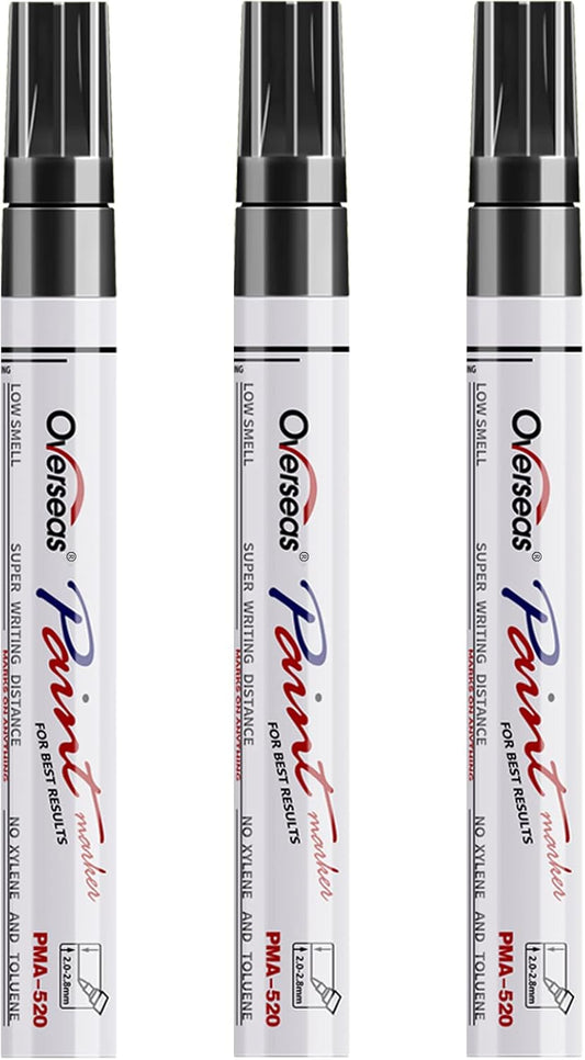 Overseas Permanent Paint Markers Pens - 3 Pack Black Oil Based Paint Pens, Medium Tip, Quick Drying and Waterproof Marker Pen for Metal, Rock, Wood, Fabric, Plastic, Canvas, Mugs, Stone, Glass