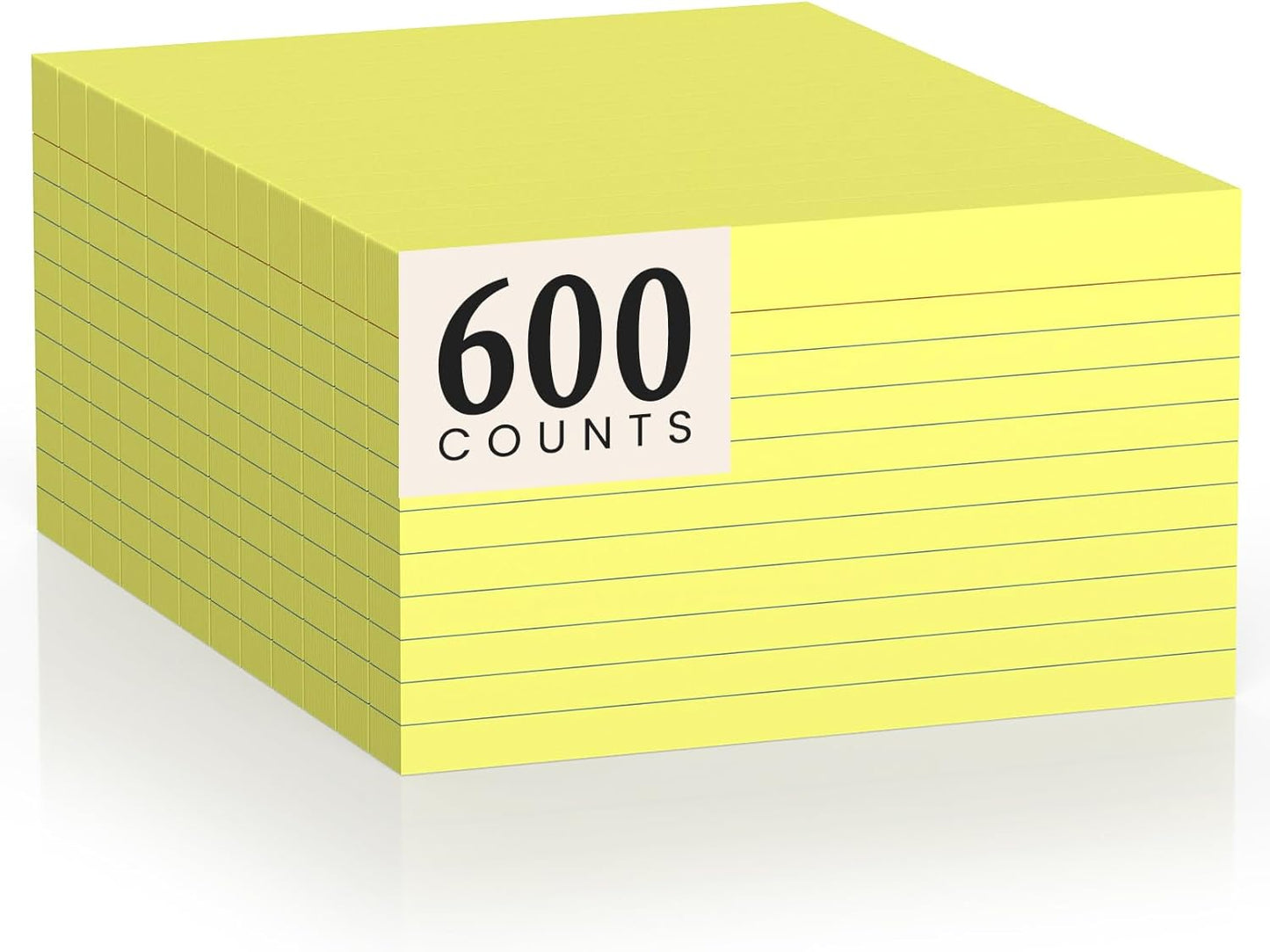 600 Count Index Cards 3 x 5 Inch Yellow Lined Flash Cards Ideal for Studying and To-do-List, Portable Note Cards Taking for Students and Teachers, Flash Card Styled for Home, Office or School Use